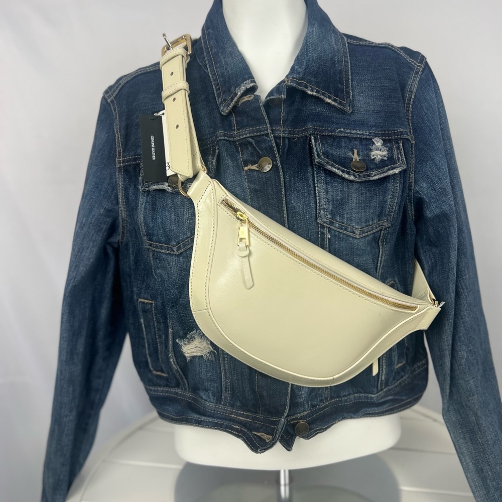 Cream Crescent Crossbody Bag with Adjustable Strap